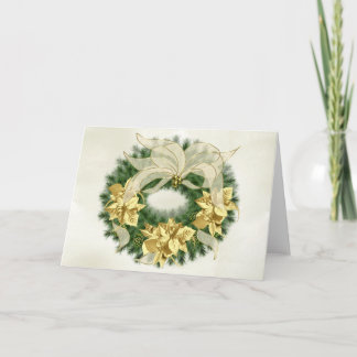 Gold Poinsetta Christmas Wreath Card