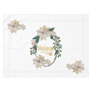 Gold Poinsettia Tis the Season Holiday Tablecloth