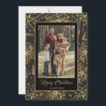 Gold Poinsettias Black Christmas Photo Holiday Card<br><div class="desc">Gold poinsettias,  holly and berries on a black background and your favourite photo with Merry Christmas and your names in chic lettering are a beautiful way to send holiday cheer. Select Matte for heaviest paper and high definition for best print quality.</div>
