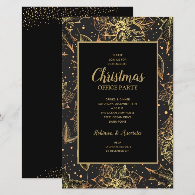 Gold Poinsettias Christmas Budget Invitations (Front/Back)