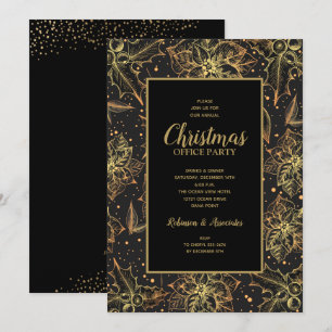 Gold Poinsettias Floral Christmas Invitations