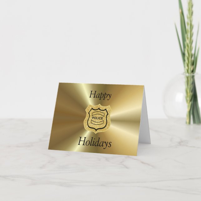 Gold Police Badge or Shield Christmas Card (Front)