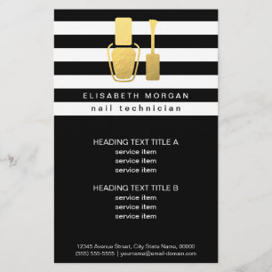 Gold Polish Bottle Nail Technician Trendy Striped Flyer