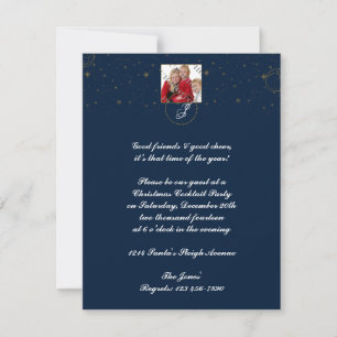 Gold Polka Dot Circle on Snow Blue Photo Christmas Invitation