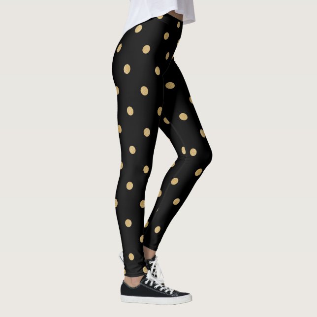 gold polka dot cosmic star galaxy pattern black leggings (Right)