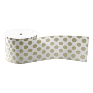 Gold Polka Dot on white Grosgrain Ribbon