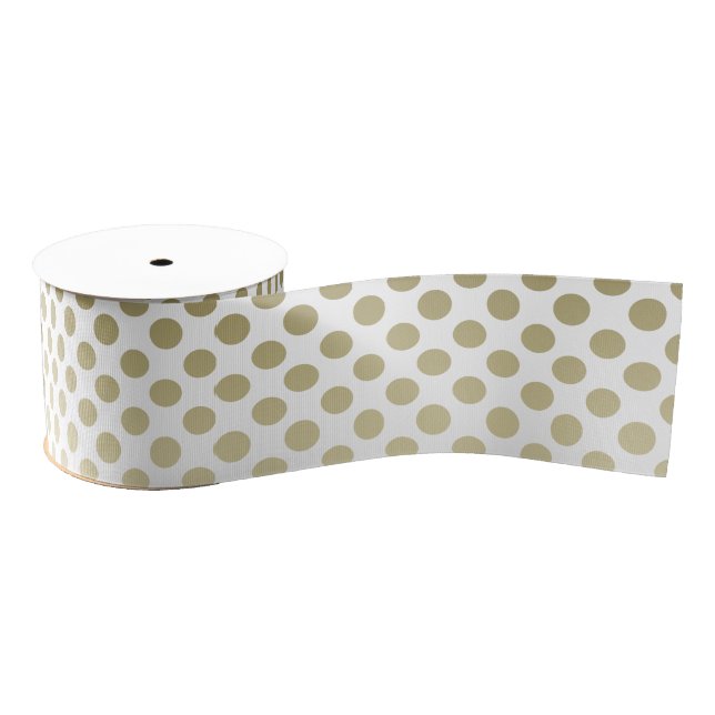 Gold Polka Dot on white Grosgrain Ribbon (Spool)