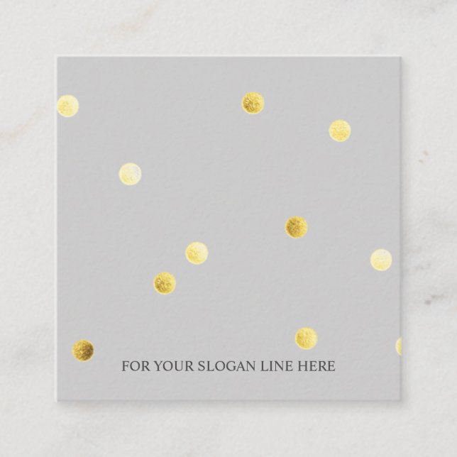 Gold Polka Dot Pattern Grey Square Business Card (Front)
