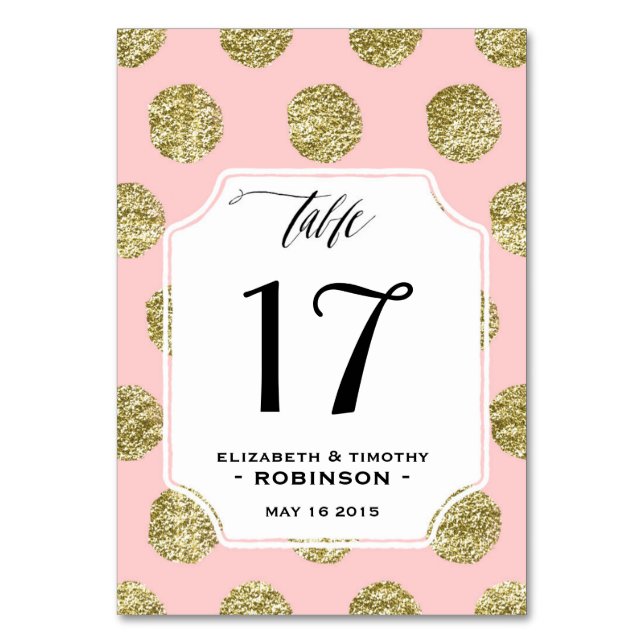 Gold Polka Dot Pink Table cards (Front)