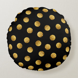 Gold Polka Dot: Sparkling Seamless. Round Cushion