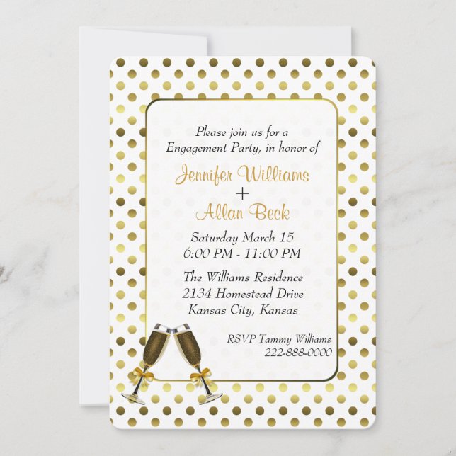 Gold Polka Dot Wedding Engagement Party Invitation (Front)