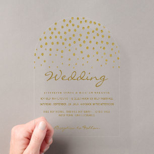 Gold Polka Dot - White & Gold - Wedding Acrylic Invitations