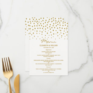 Gold Polka Dot - White & Gold - Wedding Menu