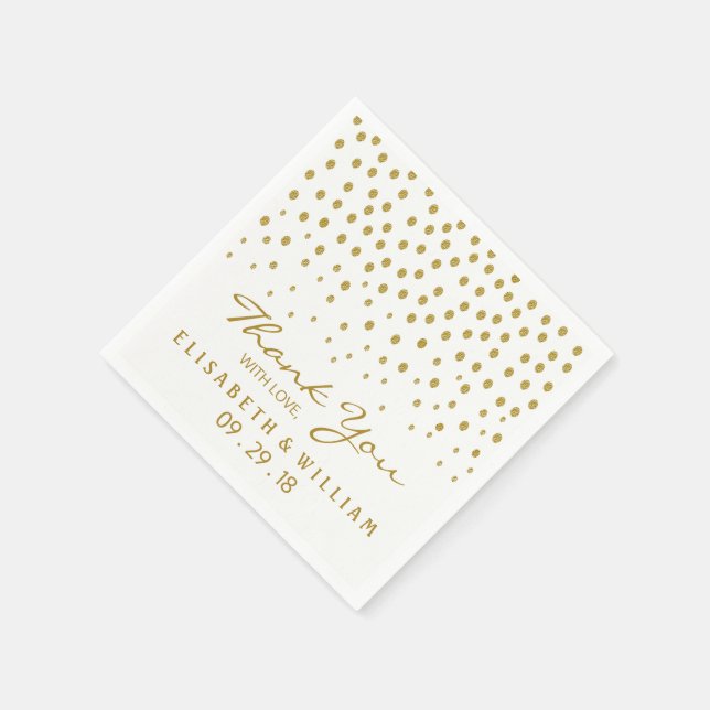 Gold Polka Dot - White & Gold - Wedding Napkin (Corner)