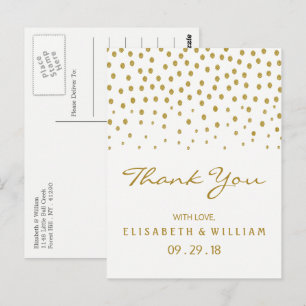 Gold Polka Dot - White & Gold - Wedding Thank You Postcard
