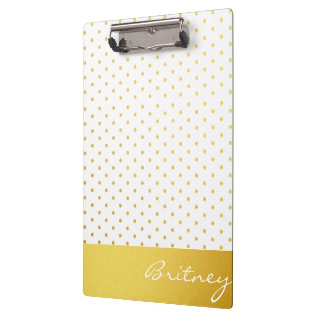 Gold polka dots and monogram - custom clipboard (Left)