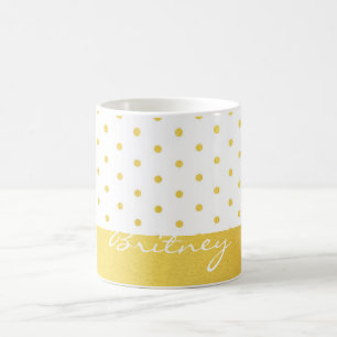Gold polka dots and monogram - custom coffee mug