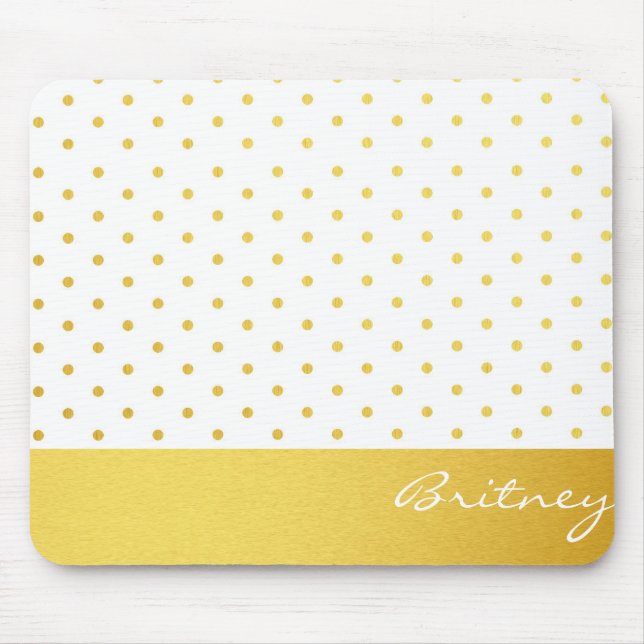 Gold polka dots and monogram - custom mouse mat (Front)