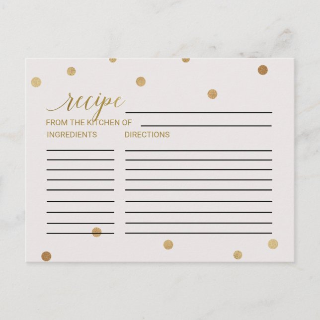 Gold Polka Dots Bridal Shower Recipe Cards (Front)