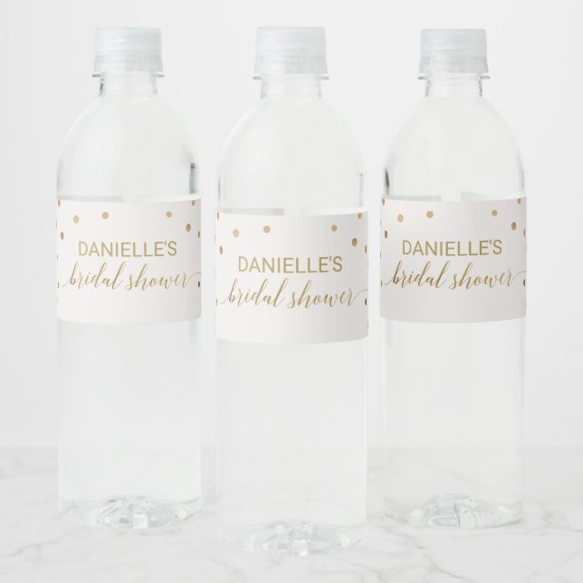 Gold Polka Dots Bridal Shower Water Bottle Label (Bottles)