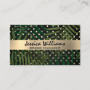 Gold Polka Dots   Geometric Palm Leaves  Business Card