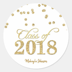 Gold Polka-dots Glitter Class of 2018 Graduation Classic Round Sticker