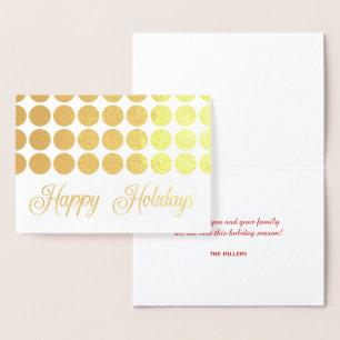 Gold Polka Dots Happy Holidays Fancy Script Foil Card