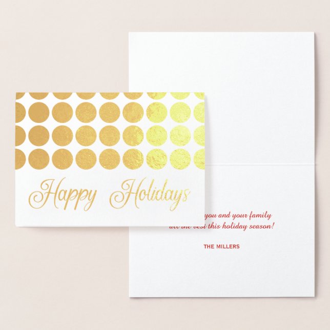 Gold Polka Dots Happy Holidays Fancy Script Foil Card (Display)
