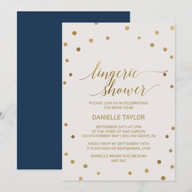 Gold Polka Dots Lingerie Shower Invitation (Front/Back)