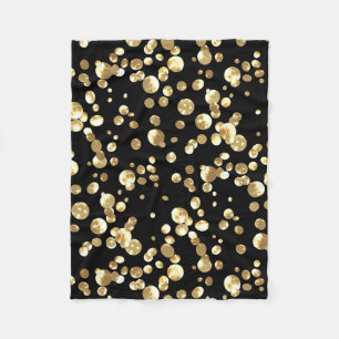 Gold polka dots on a black background . fleece blanket