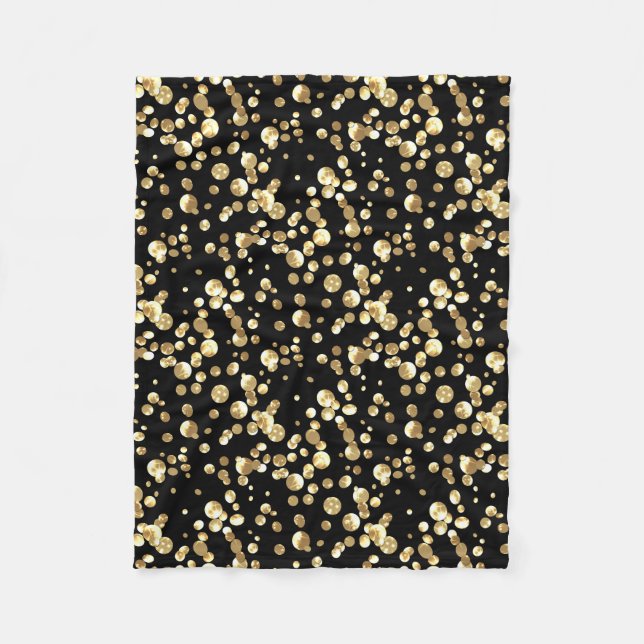 Gold polka dots on a black background . fleece blanket (Front)