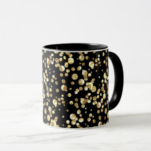 Gold polka dots on a black background . mug