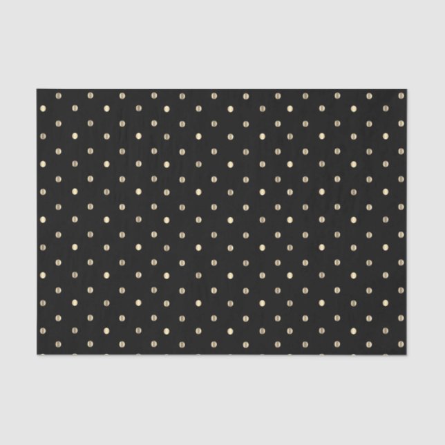 Gold Polka Dots on a Black Background Tissue Paper (Front)