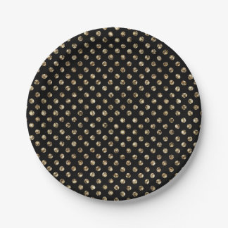 Gold Polka Dots on Black Paper Plate