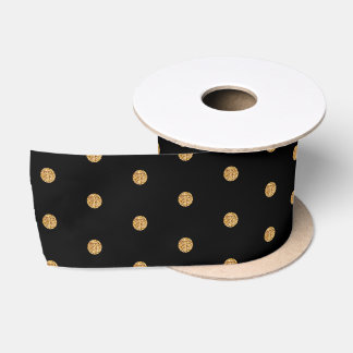 Gold Polka Dots on Black Satin Ribbon