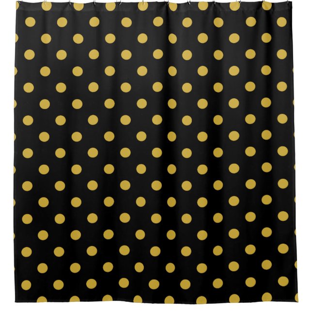 Gold Polka Dots on Black Shower Curtain (Front)
