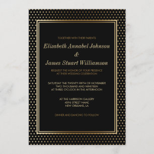 Gold Polka Dots On Black Wedding Celebration Invitation
