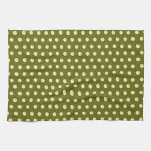 Gold Polka Dots on Olive Green Tea Towel