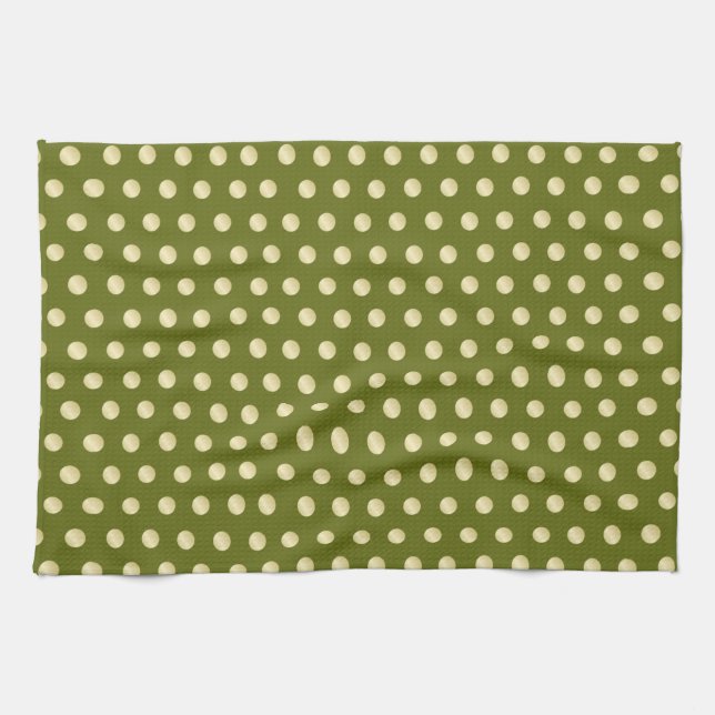 Gold Polka Dots on Olive Green Tea Towel (Horizontal)