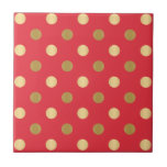 Gold polka dots pattern on red tile<br><div class="desc">Gold tones polka dots on a red background.</div>