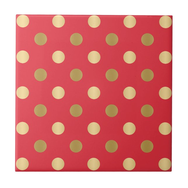 Gold polka dots  pattern on red tile (Front)