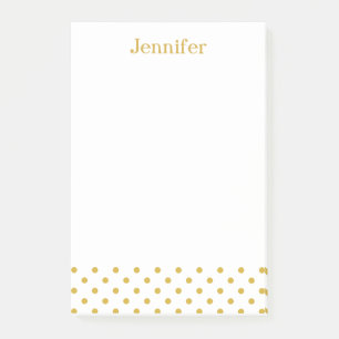 Gold Polka Dots Pattern Personalised Name Post-it Notes