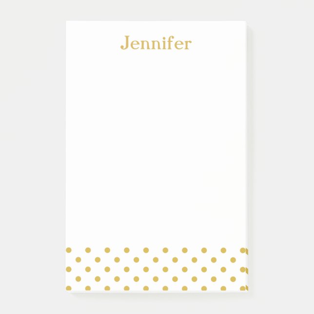 Gold Polka Dots Pattern Personalised Name Post-it Notes (Front)