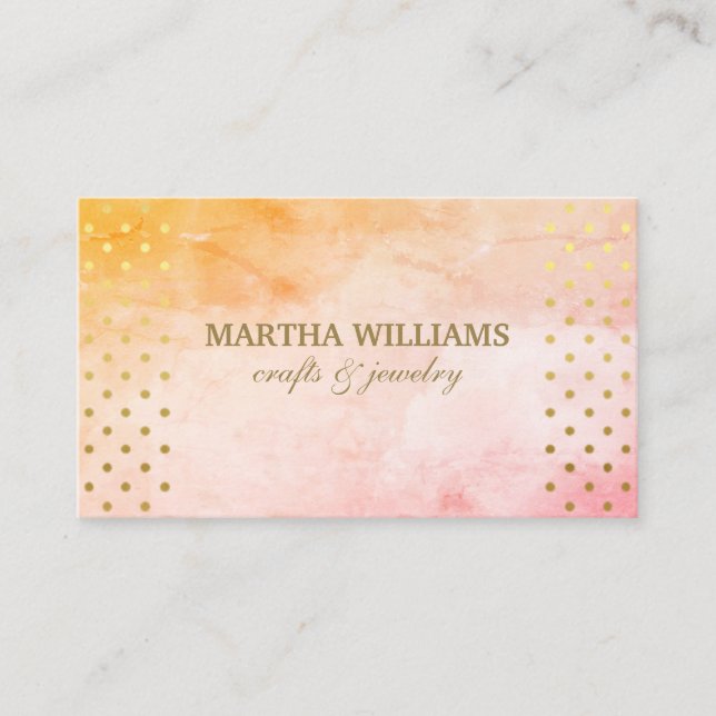 Gold Polka Dots Pattern | Watercolor Stylish Business Card (Front)