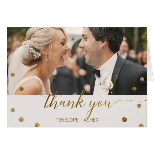 Gold Polka Dots Photo Thank You Card