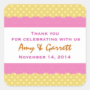 Gold Polka Dots Thank You Double Lace Wedding V12 Square Sticker