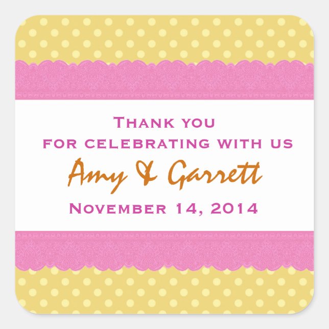 Gold Polka Dots Thank You Double Lace Wedding V12 Square Sticker (Front)