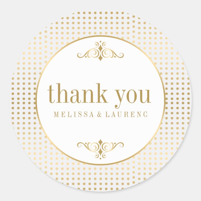 Gold Polka Dots Thank You Sticker (Front)