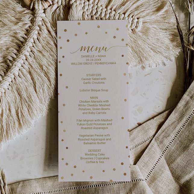Gold Polka Dots Wedding Menu Card (Creator Uploaded)