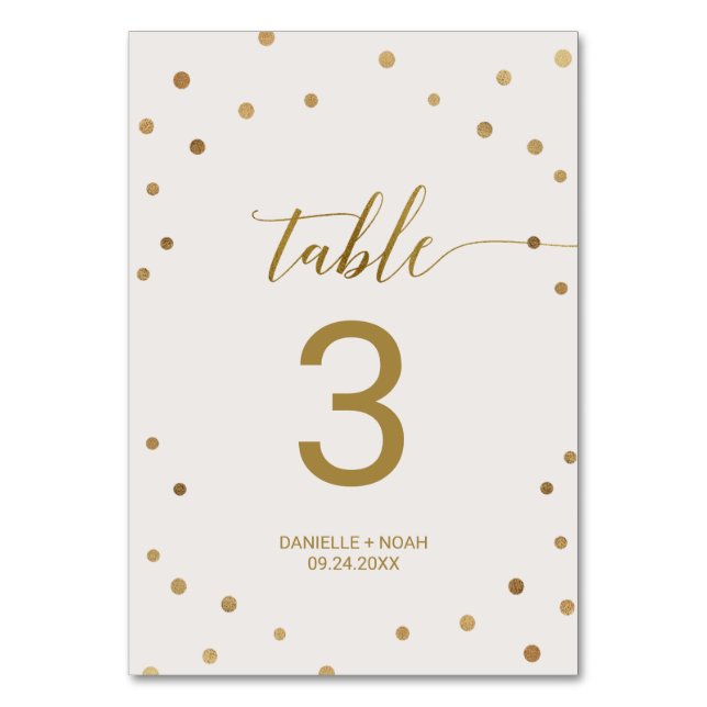 Gold Polka Dots Wedding Table Number (Front)